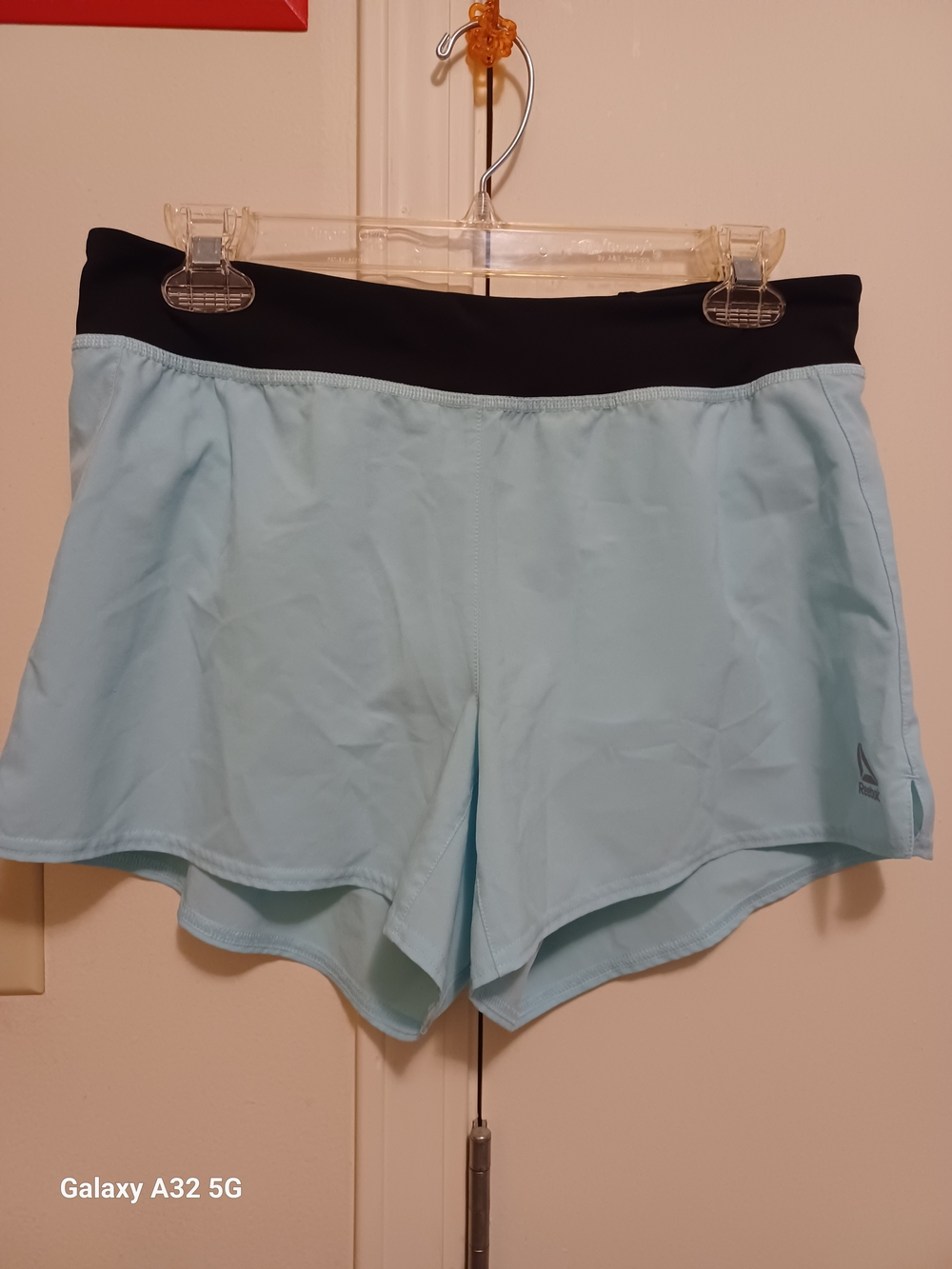 Reebok Light Blue Athletic Shorts with Black Waistband